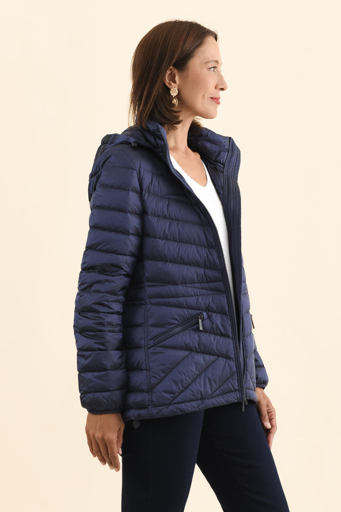 Cushla Navy Down Puffer Jacket,Brunette model,alt text|model:Cara