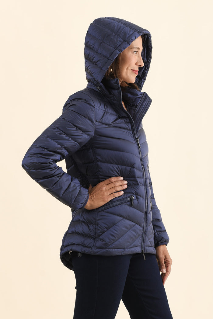 Cushla Navy Down Puffer Jacket,Brunette model,alt text|model:Cara