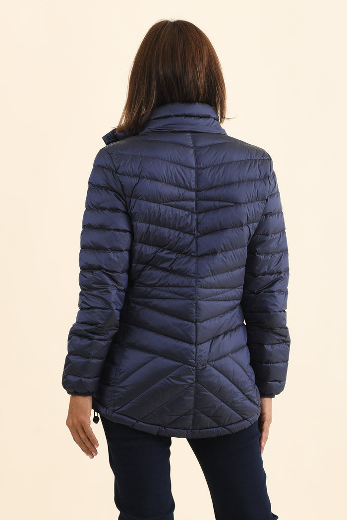 Cushla Navy Down Puffer Jacket,Brunette model,alt text|model:Cara