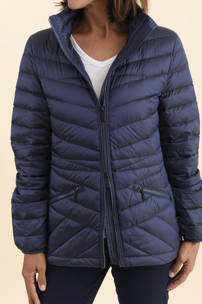 Cushla Navy Down Puffer Jacket,Brunette model,alt text|model:Cara