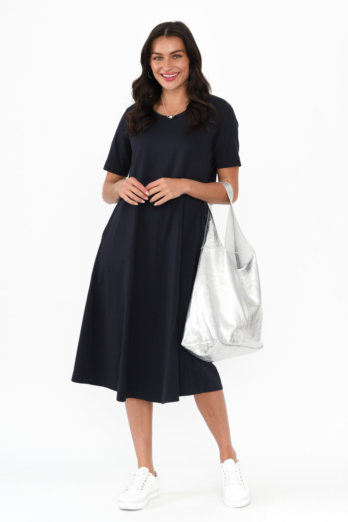 Cynthia Navy Cotton Tee Dress,Brunette model,alt text|model:Brontie