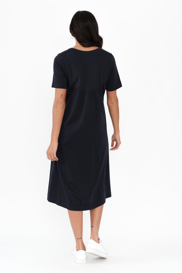Cynthia Navy Cotton Tee Dress,Brunette model,alt text|model:Brontie