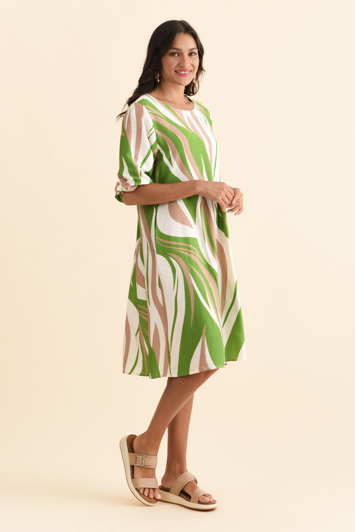 Cyrus Green Marble Cotton Blend Dress,Brunette model,alt text|model:Brontie