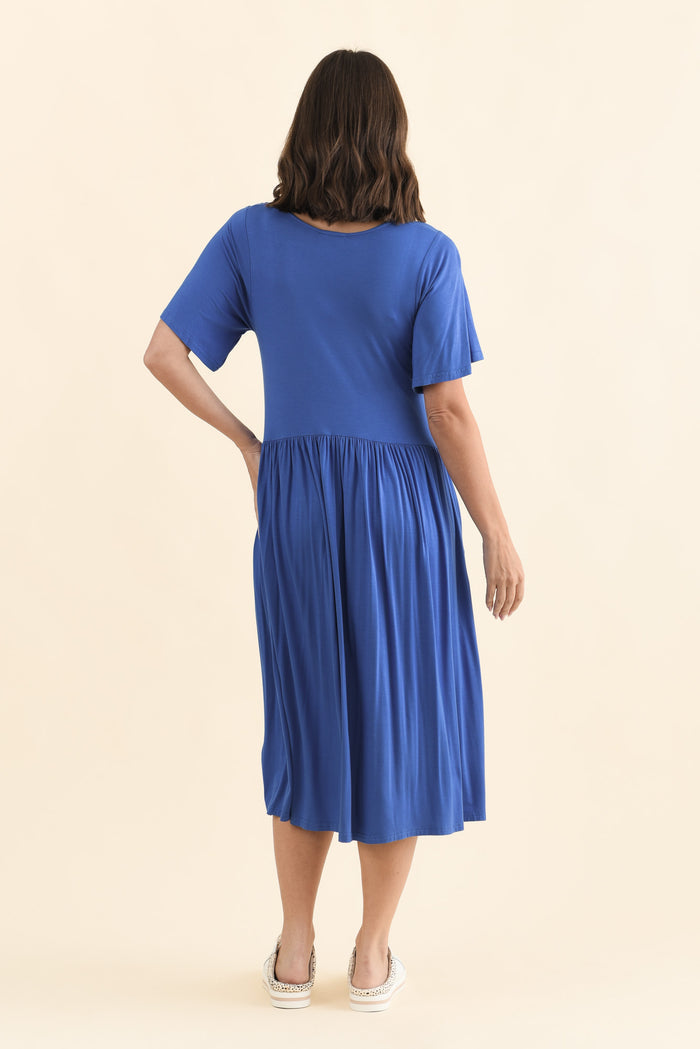 Dalton Cobalt Crescent Dress,Brunette model,alt text|model:MJ