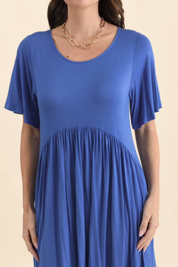 Dalton Cobalt Crescent Dress,Brunette model,alt text|model:MJ