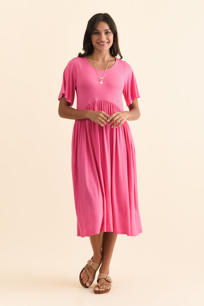 Dalton Pink Crescent Dress,Brunette model,alt text|model:Brontie