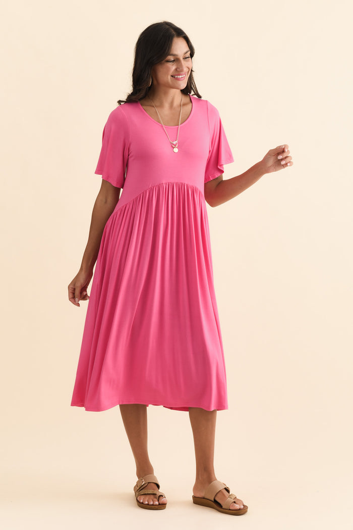 Dalton Pink Crescent Dress,Brunette model,alt text|model:Brontie