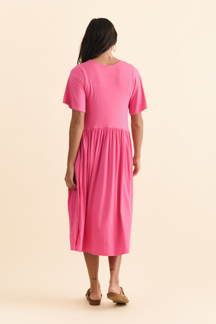 Dalton Pink Crescent Dress,Brunette model,alt text|model:Brontie