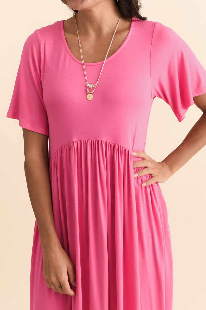 Dalton Pink Crescent Dress,Brunette model,alt text|model:Brontie