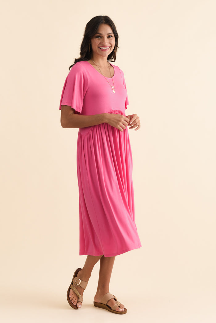 Dalton Pink Crescent Dress,Brunette model,alt text|model:Brontie