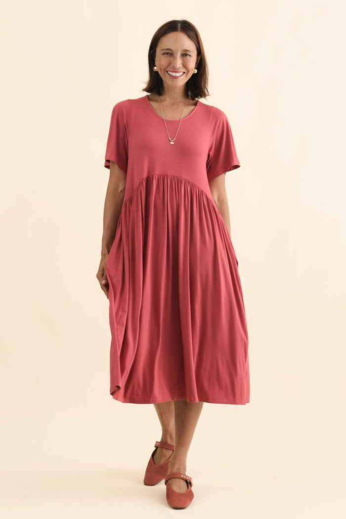 Dalton Rust Crescent Dress,Brunette model,alt text|model:Cara