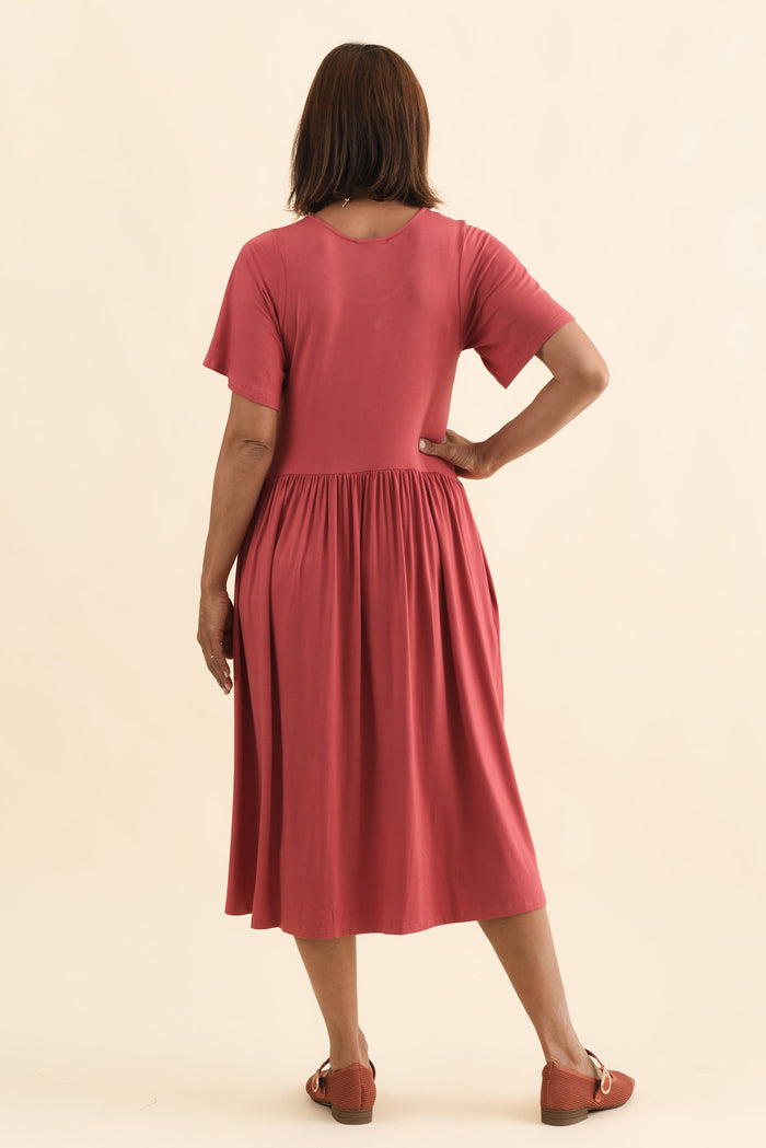 Dalton Rust Crescent Dress,Brunette model,alt text|model:Cara