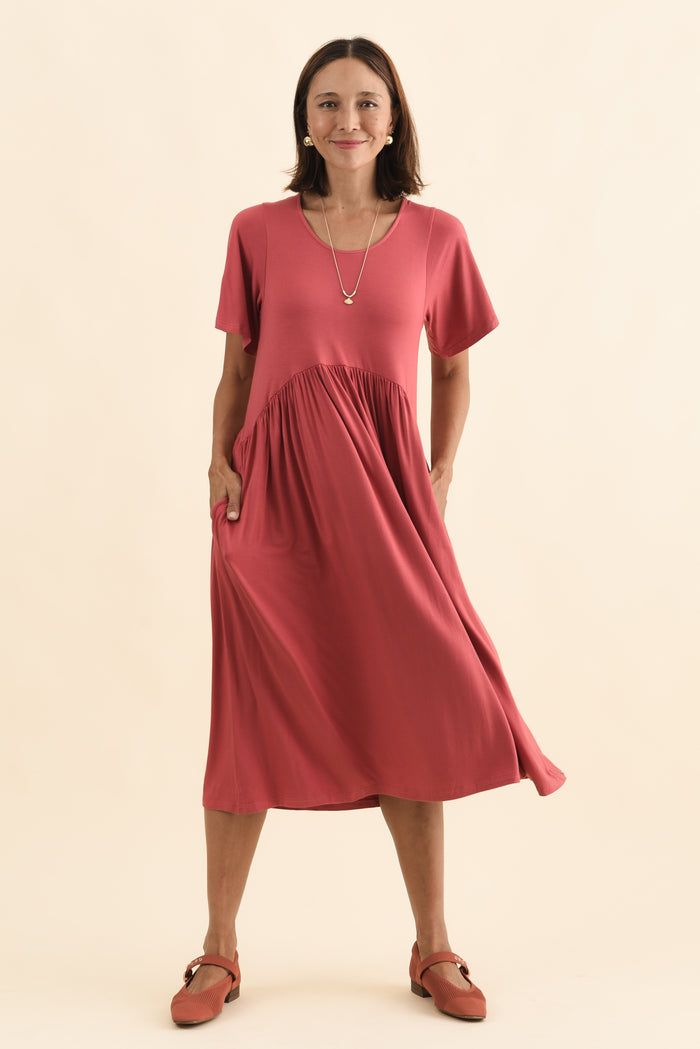 Dalton Rust Crescent Dress,Brunette model,alt text|model:Cara