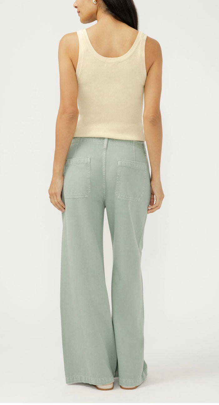 DAZE Wide Leg Drawstring Beach Jeans-Sage Green