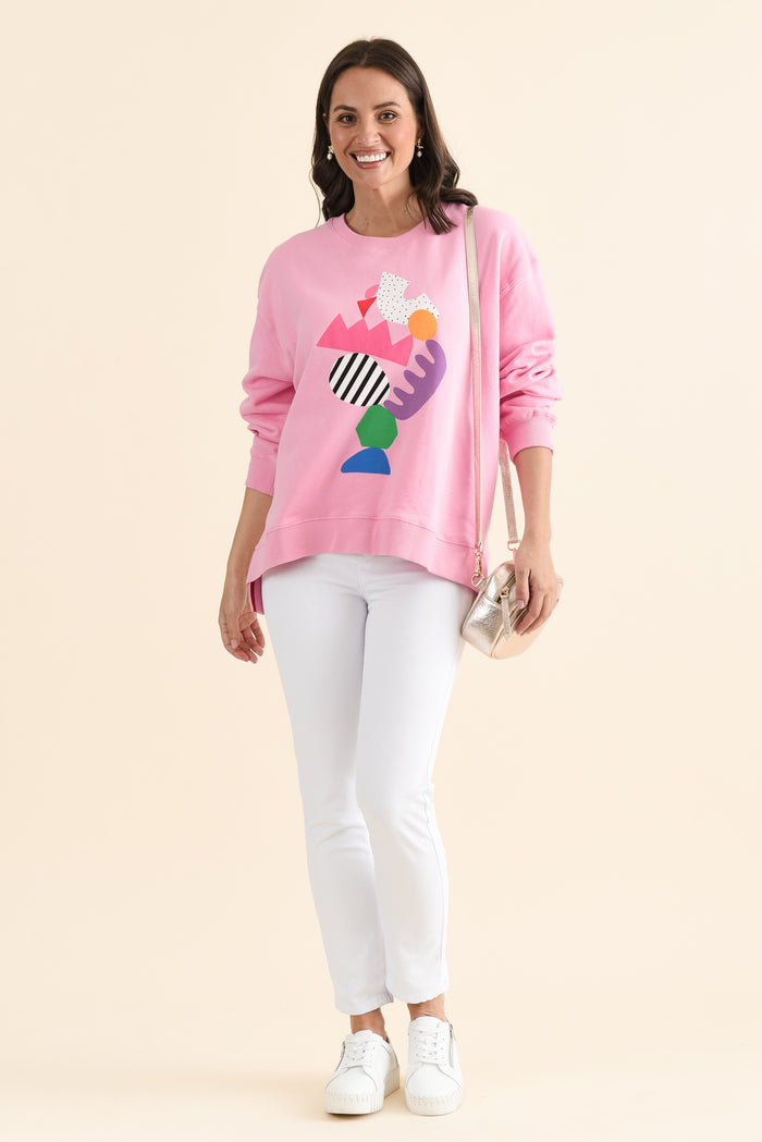 Deb McNaughton Pink Cotton Sweatshirt,brunette model,Full Outfit,alt text|model:MJ