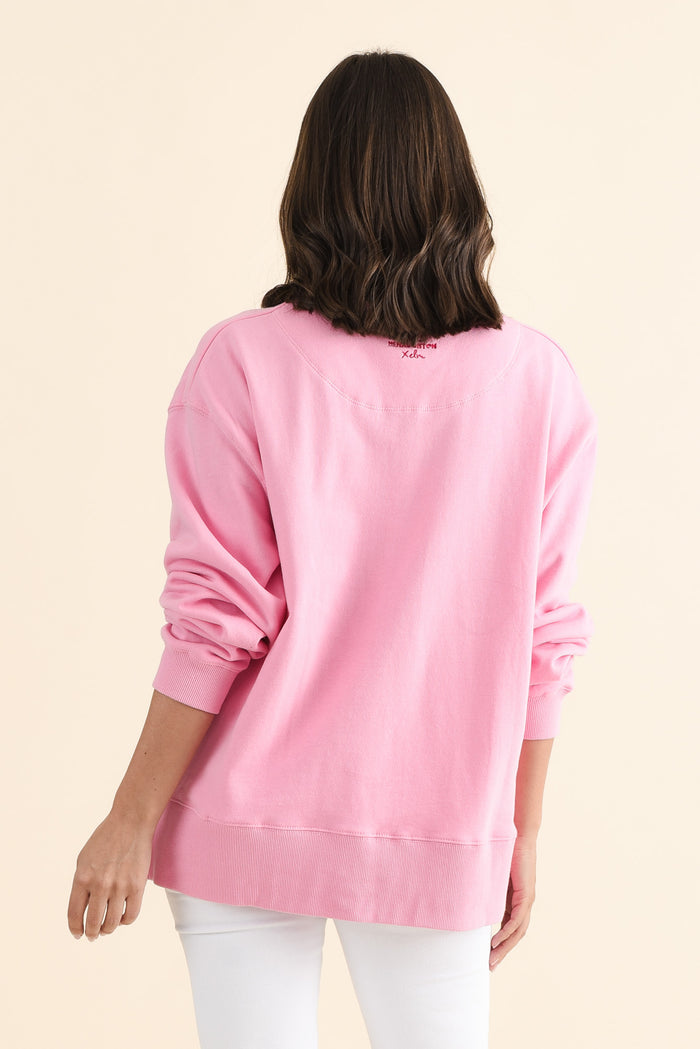 Deb McNaughton Pink Cotton Sweatshirt,brunette model,Back of Outfit,alt text|model:MJ
