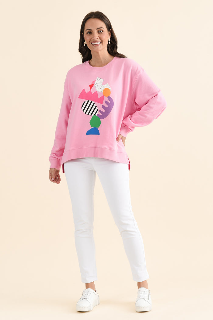Deb McNaughton Pink Cotton Sweatshirt,brunette model,Full Outfit,alt text|model:MJ