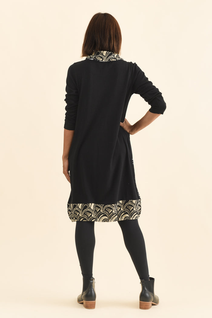 Deola Black Patchwork Knit Dress,Brunette model,alt text|model:Cara