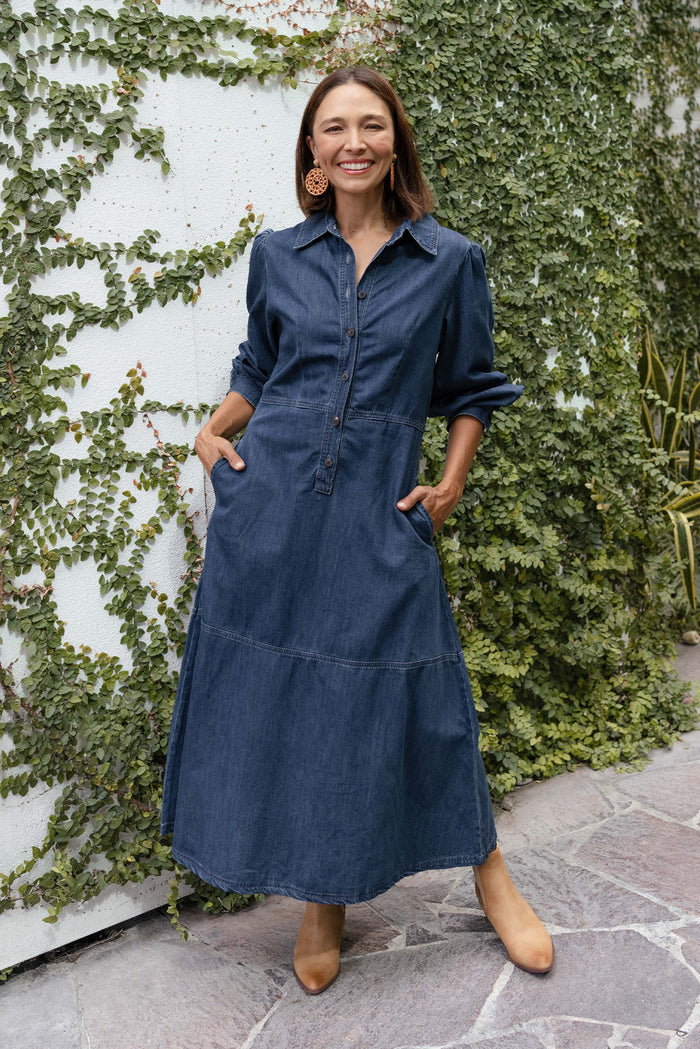 Detroit Dark Blue Denim Sleeved Dress,Lifestyle