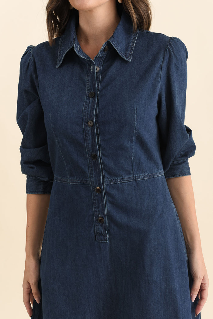 Detroit Dark Blue Denim Sleeved Dress