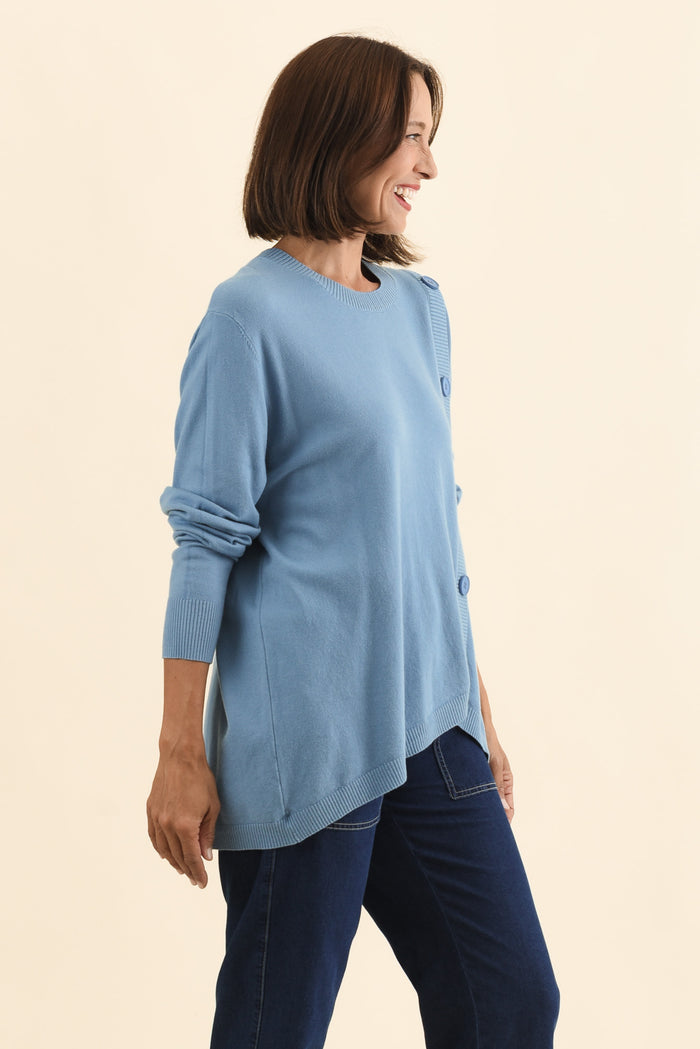 Dianne Blue Button Knit Jumper,Brunette model,alt text|model:Cara