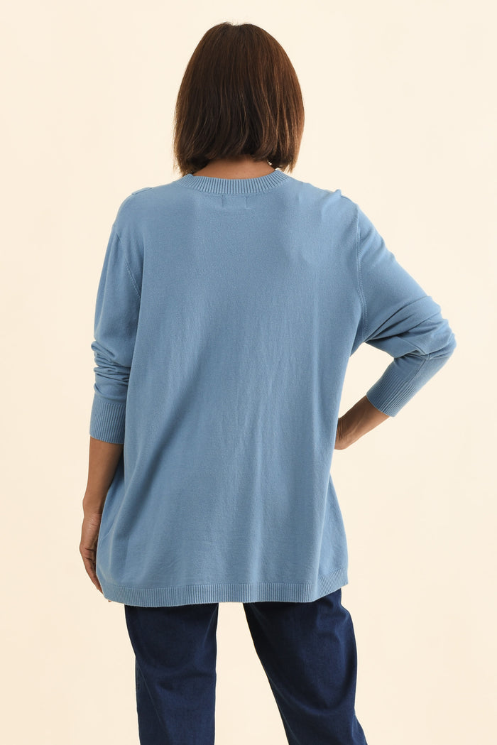 Dianne Blue Button Knit Jumper,Brunette model,alt text|model:Cara