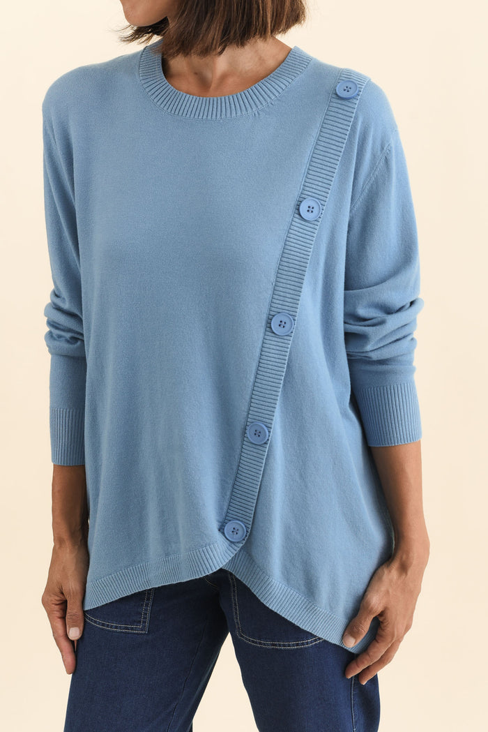 Dianne Blue Button Knit Jumper,Brunette model,alt text|model:Cara