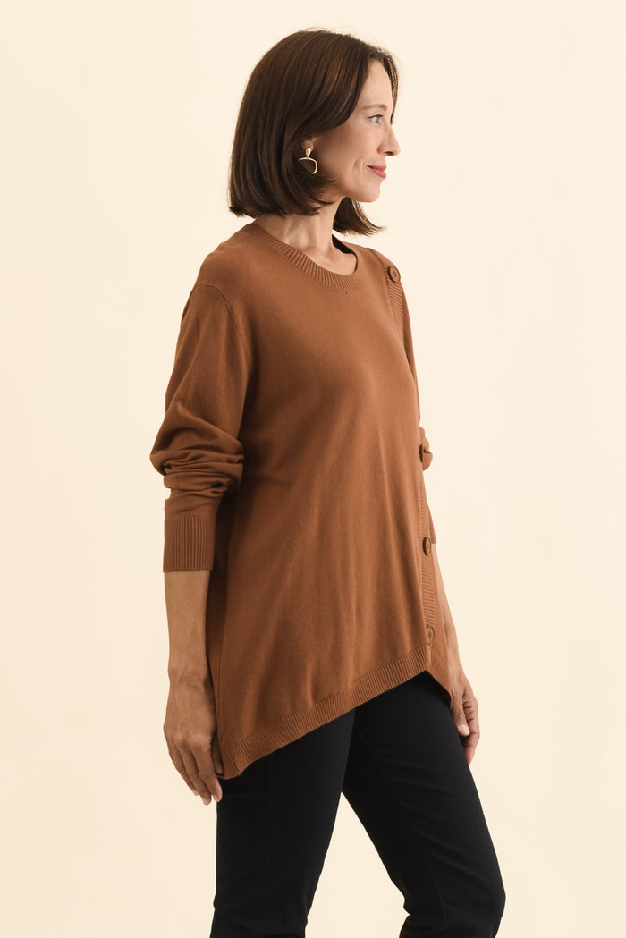 Dianne Chocolate Button Knit Jumper,Brunette model,alt text|model:Cara