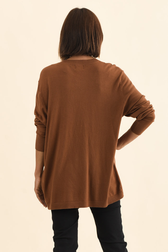 Dianne Chocolate Button Knit Jumper,Brunette model,alt text|model:Cara