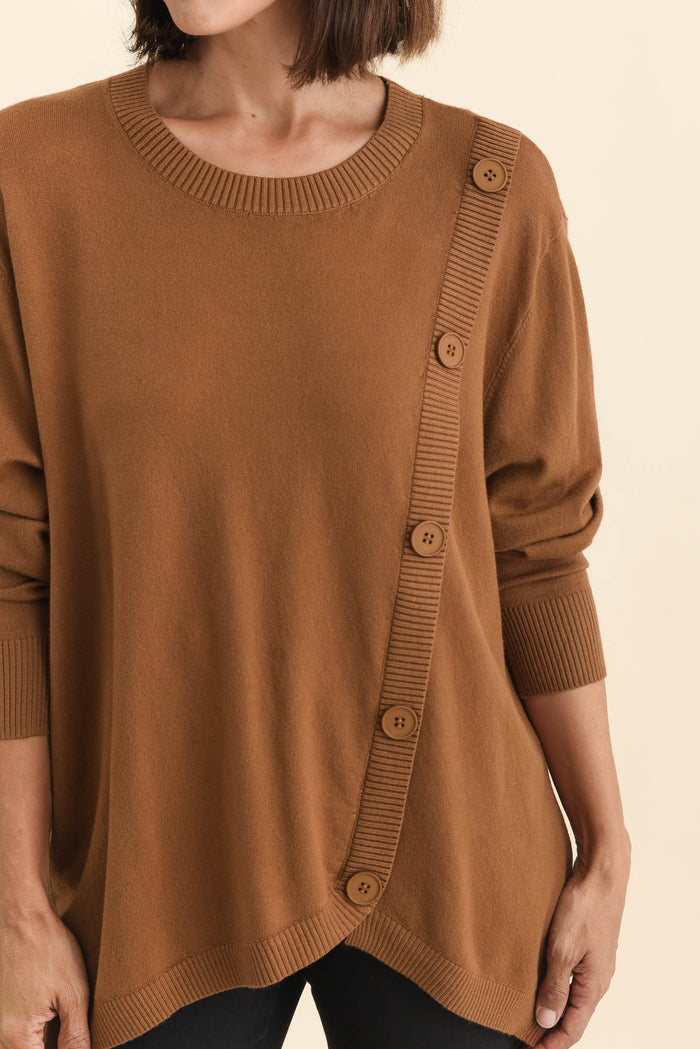 Dianne Chocolate Button Knit Jumper,Brunette model,alt text|model:Cara