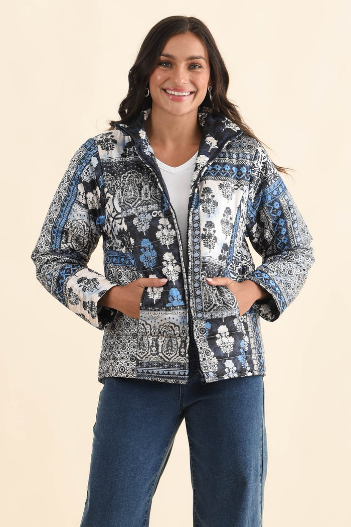 Diego Navy Motif Puffer Jacket,Brunette model,alt text|model:Brontie