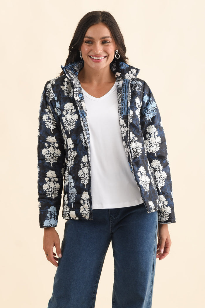 Diego Navy Motif Puffer Jacket,Brunette model,alt text|model:Brontie