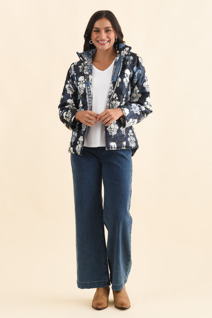 Diego Navy Motif Puffer Jacket,Brunette model,alt text|model:Brontie