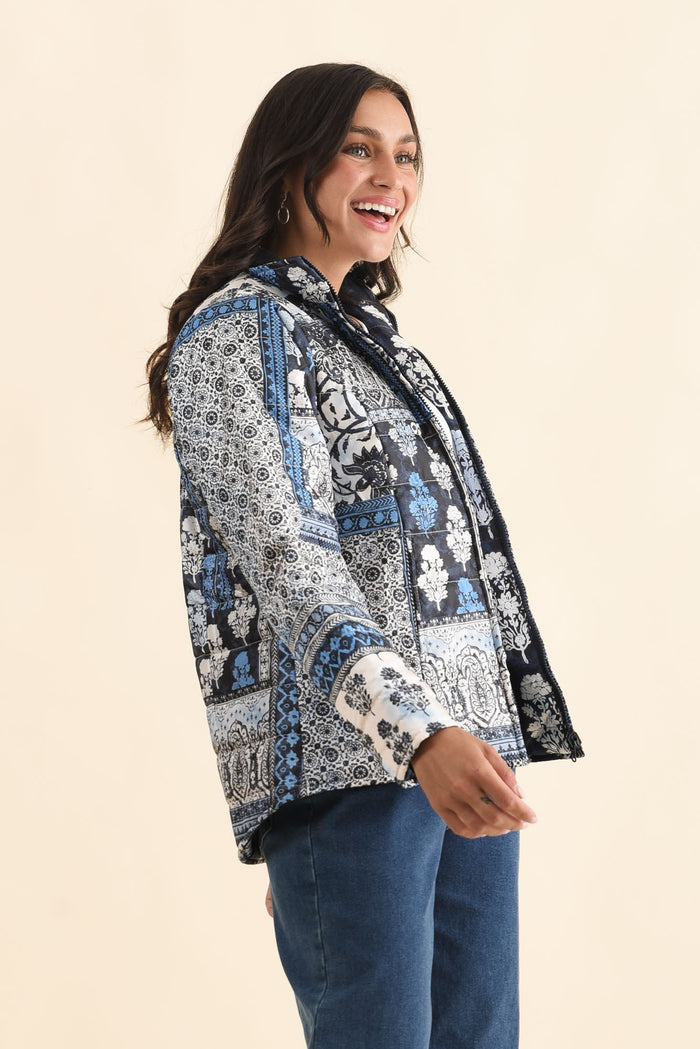 Diego Navy Motif Puffer Jacket,Brunette model,alt text|model:Brontie