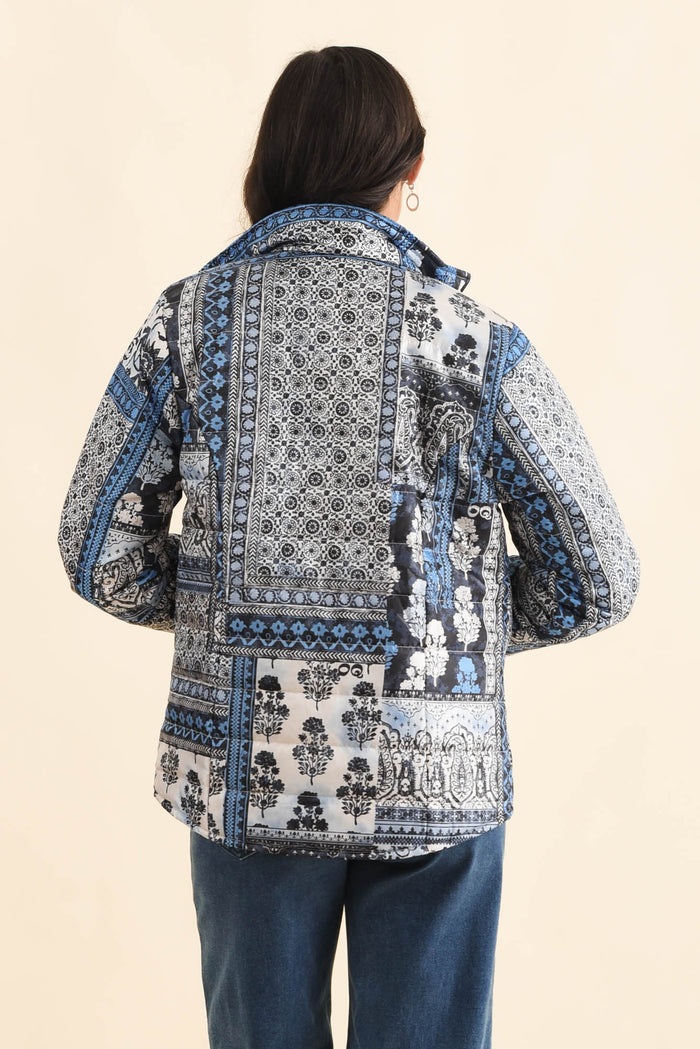 Diego Navy Motif Puffer Jacket,Brunette model,alt text|model:Brontie