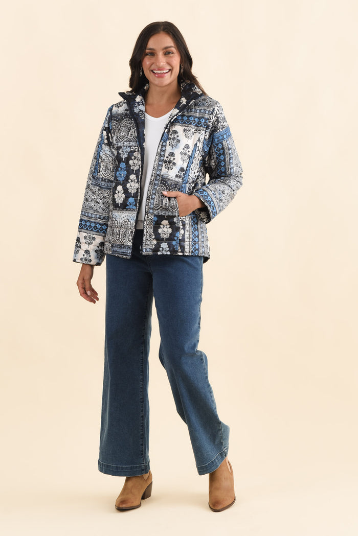 Diego Navy Motif Puffer Jacket,Brunette model,alt text|model:Brontie