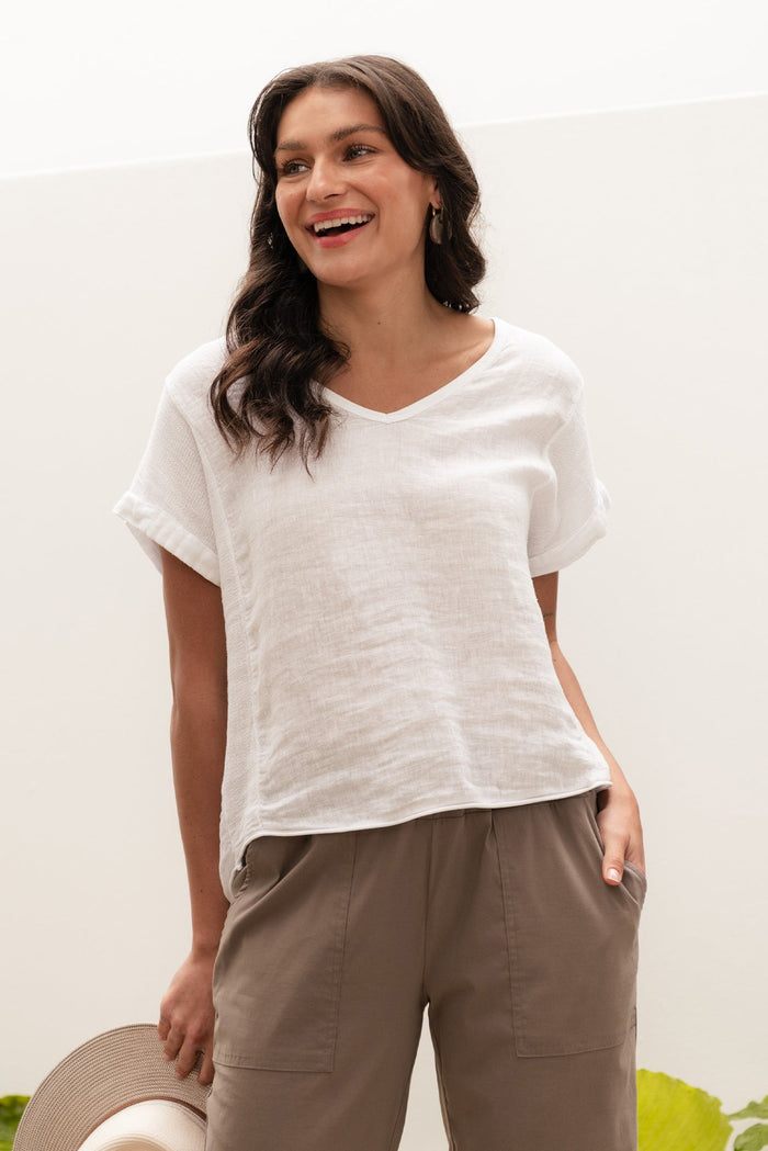 Dorian White Linen Cotton Top,Lifestyle