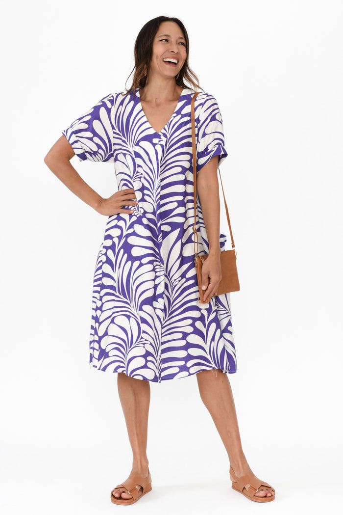 Dulce Blue Swirl Pocket Dress,Brunette model,alt text|model:Cara