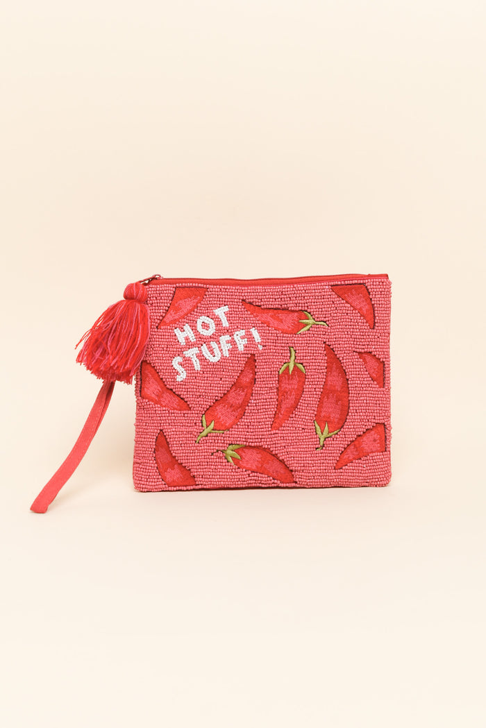 Dulce Hot Pink Chilli Beaded Clutch