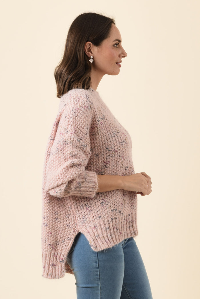 Dunham Pale Pink Speckle Knit Jumper,Brunette model,alt text|model:MJ
