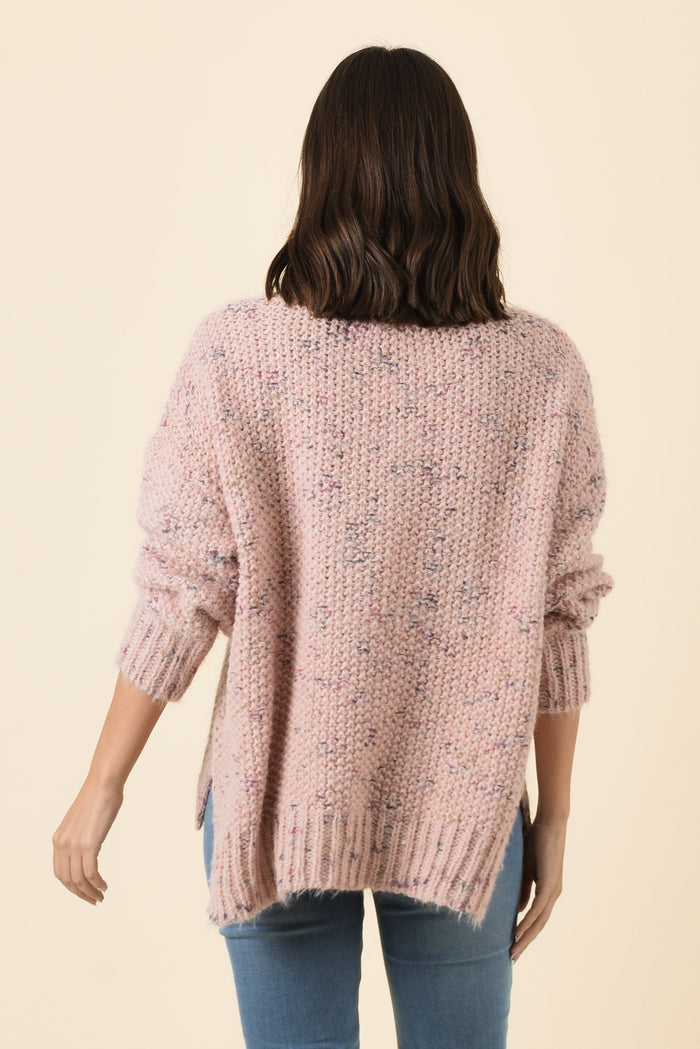Dunham Pale Pink Speckle Knit Jumper,Brunette model,alt text|model:MJ