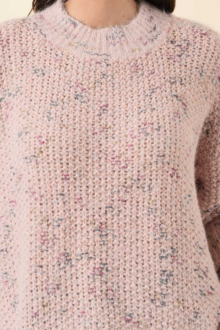 Dunham Pale Pink Speckle Knit Jumper,Brunette model,alt text|model:MJ