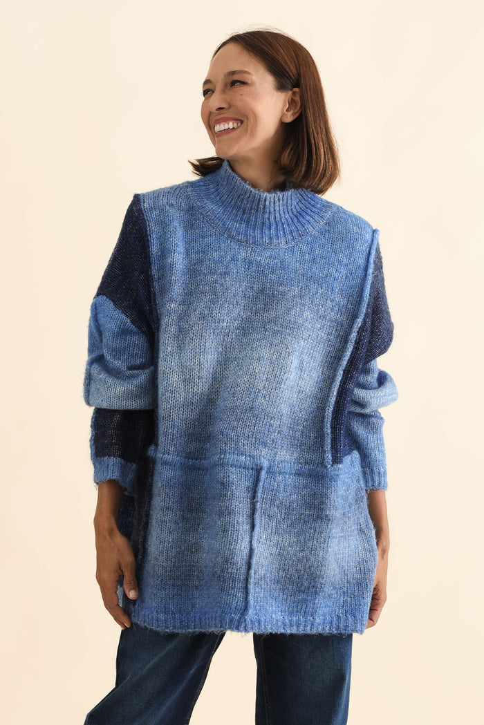 Eclipse Blue Splice Knit Jumper,Brunette model,alt text|model:Cara
