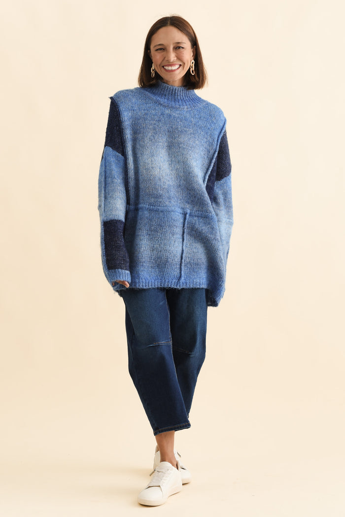 Eclipse Blue Splice Knit Jumper,Brunette model,alt text|model:Cara