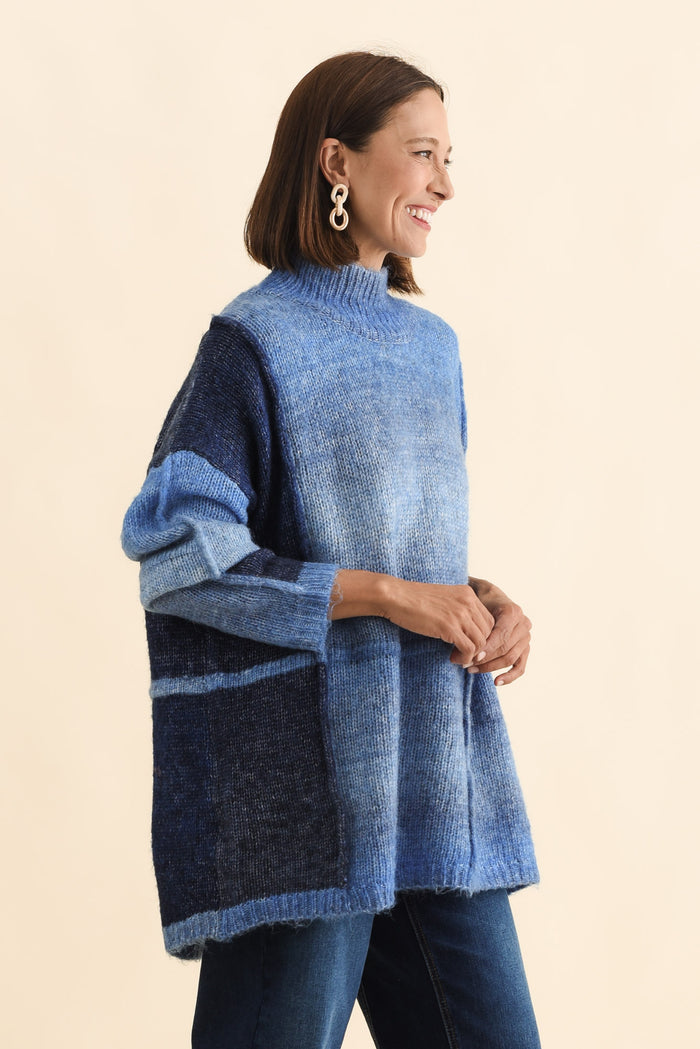 Eclipse Blue Splice Knit Jumper,Brunette model,alt text|model:Cara