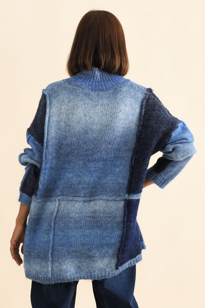 Eclipse Blue Splice Knit Jumper,Brunette model,alt text|model:Cara