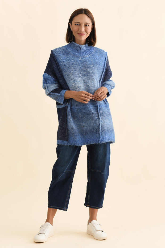 Eclipse Blue Splice Knit Jumper,Brunette model,alt text|model:Cara