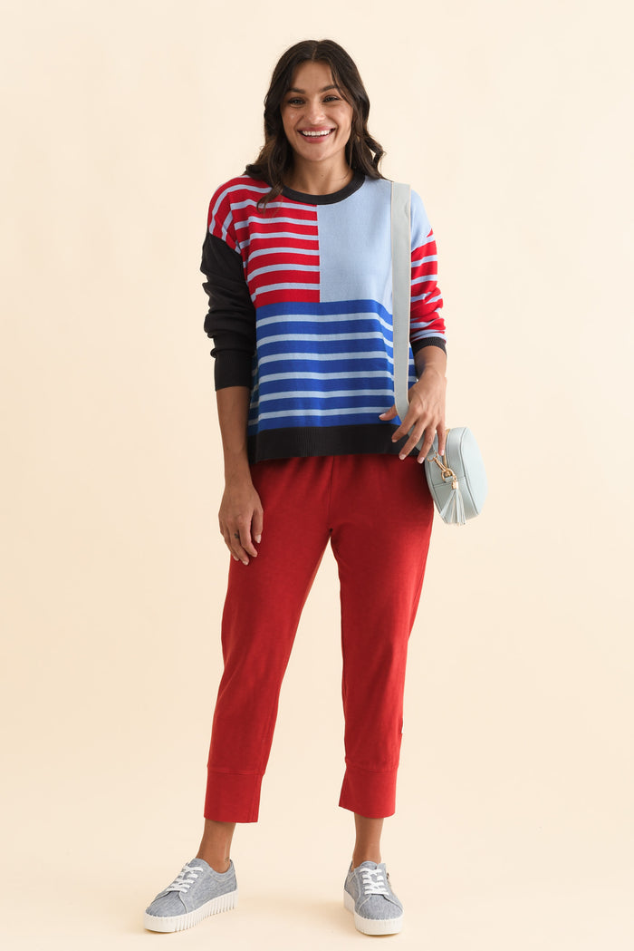 Effie Blue Stripe Knit Jumper,Brunette model,alt text|model:Brontie