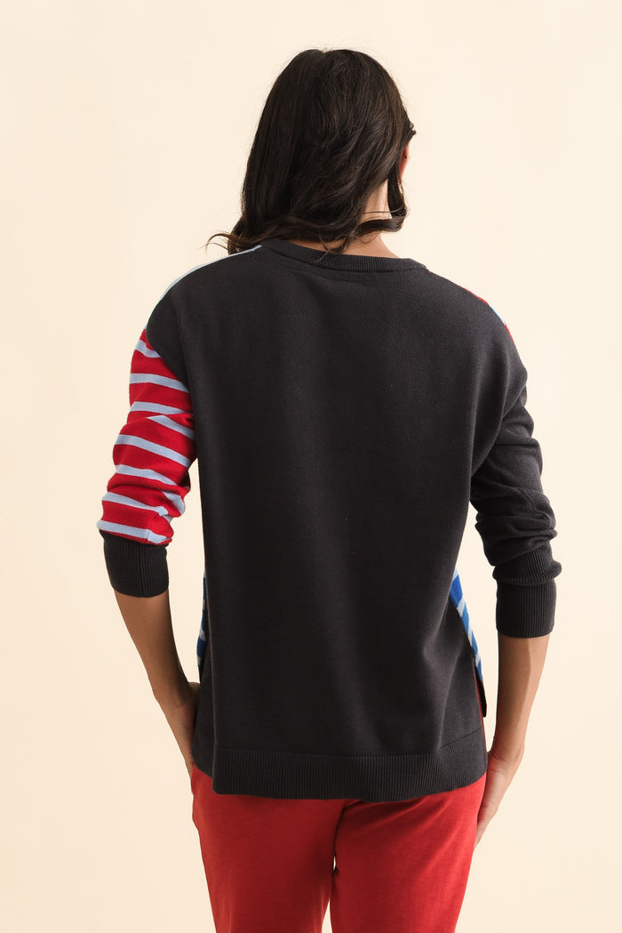 Effie Blue Stripe Knit Jumper,Brunette model,alt text|model:Brontie