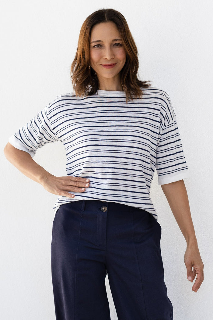 Eleni Navy Stripe Knit Tee,Lifestyle